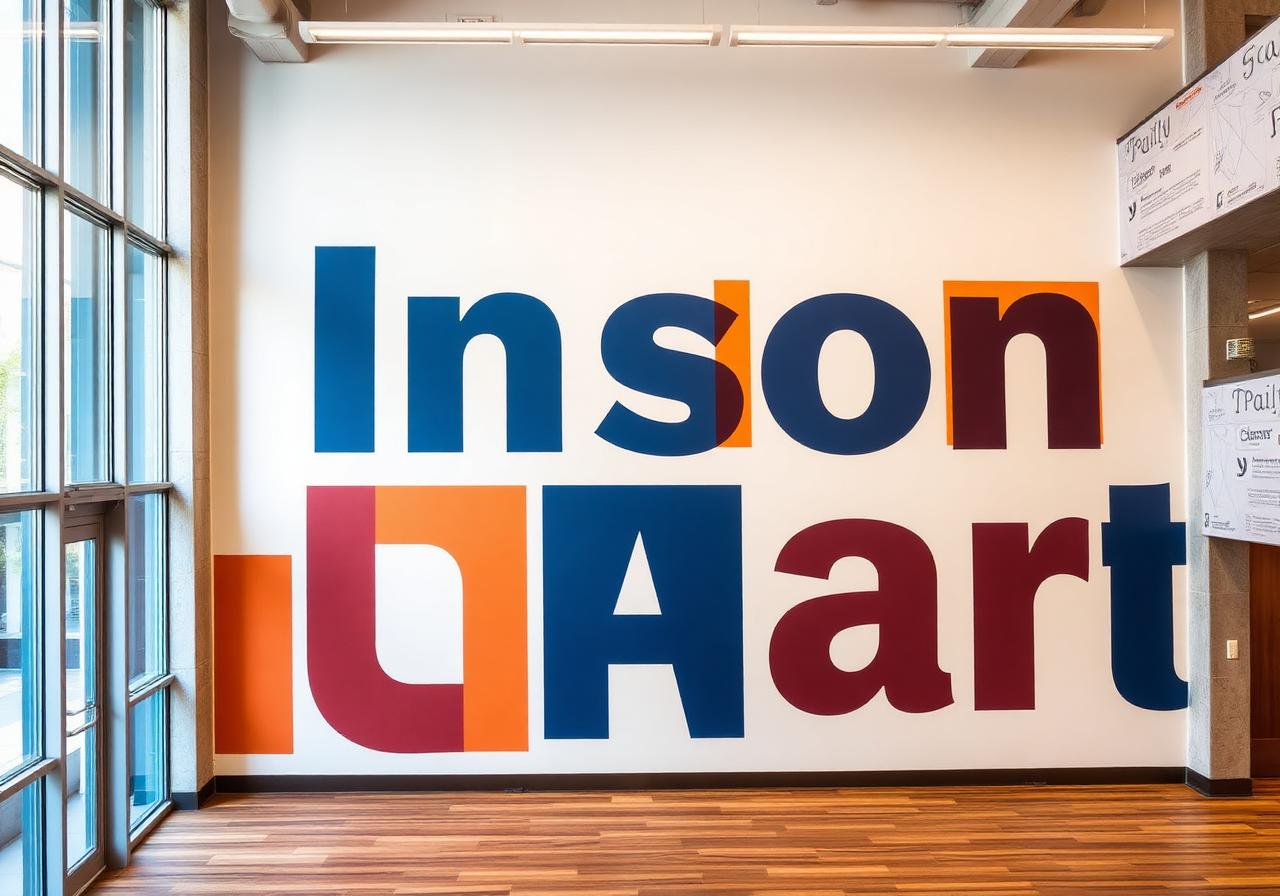 Environmental graphics on a large interior wall